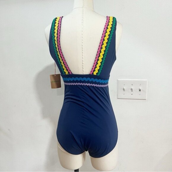 Boden Women’s Porto V-Neck Rik Rak Swimsuit - Size 8L - Picture 10 of 14